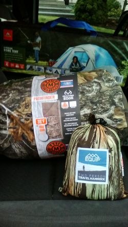 4 person tent, sleeping bag and 2 person hammock unopened