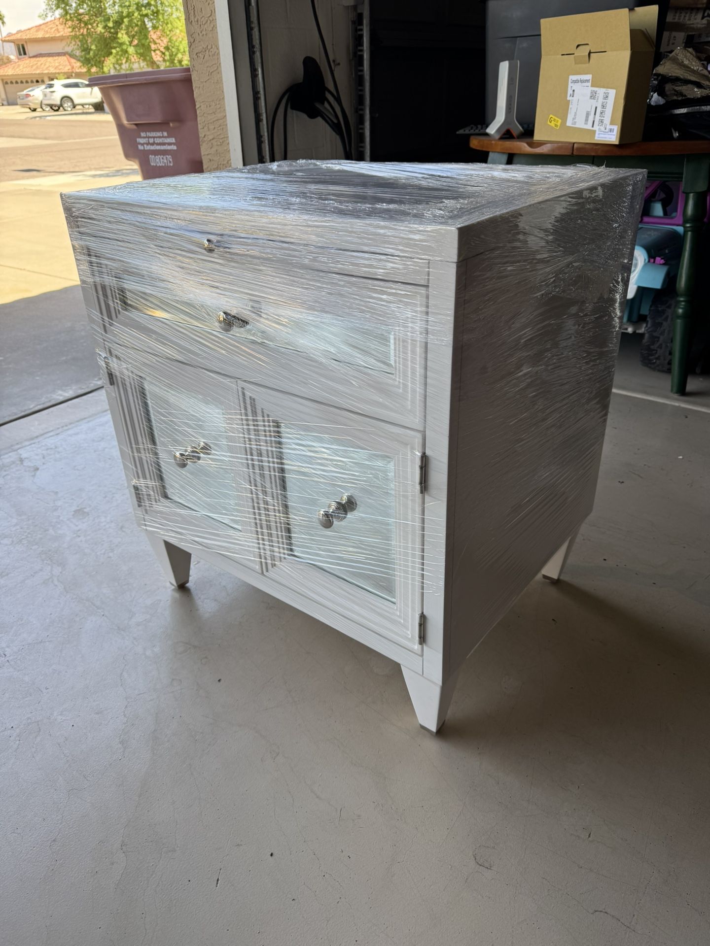 Mirrored White Nightstand / Accent Table