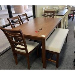 6 Pieces Dining Table Set With 4 Chairs And Bench Included  // Limited Time Offer 