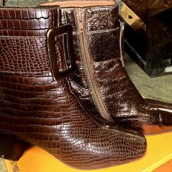 Jeffery Campbell Godard Metallic Bronze and Brown Crococodile Ankle Boots