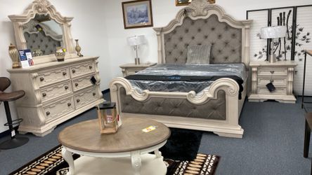 King Bed With Dresser And Mirror And Two Night Stands 