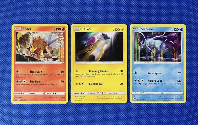 Entei, Raikou & Suicune - 3 Card Holo Pokémon Set - Legendary Rare Pokémon Cards