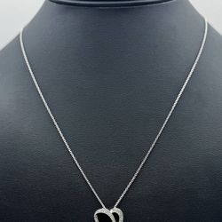 14k solid white gold Necklace chain with Heart pendant 18” 1mm 4.2 grams 0.2CTW