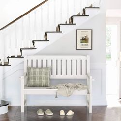 White Outdoor Patio Bench with Cup Holders