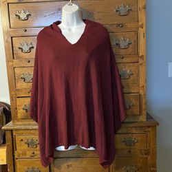 Woman’s Pullover  Cape/Poncho Burgundy V-Neck