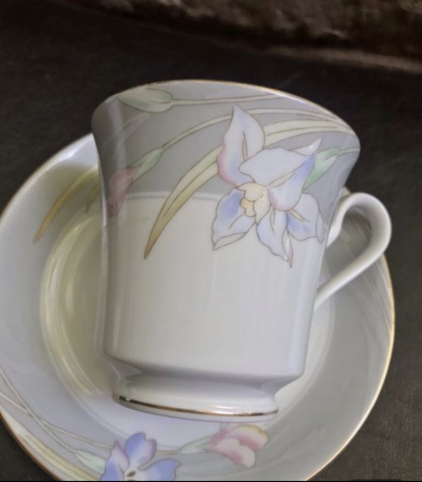 Mikasa China tea cups dishes Chrisma grey set plates dinnerware