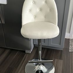 White Adjustable Height Bar Stool w/ Back & Foot Rest