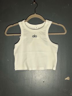Alo Yoga White Ribbed Crop Tank Top