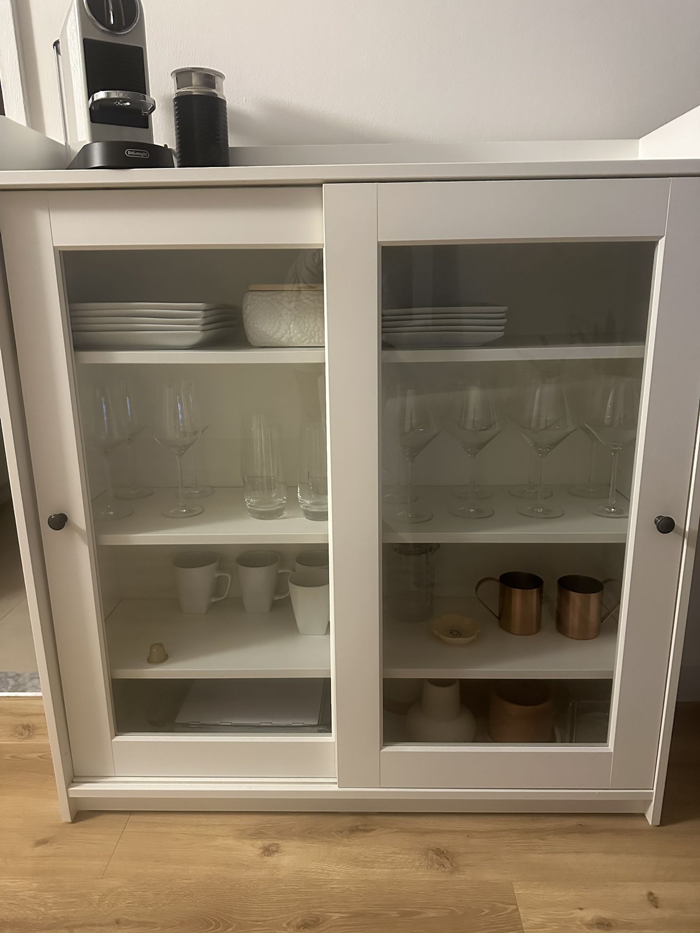 IKEA Hauga White Glass Cabinet with Adjustable shelves
