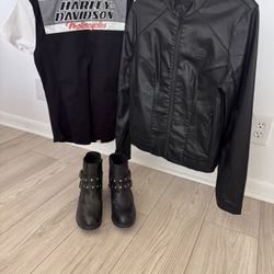 Authentic Harley Davidson, Jacket, Shirt, And Boots