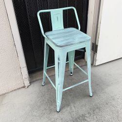 New in Box $20 (Light Blue) Metal Wooden Bar Stools w/ Backrest  26” Seat Height for Kitchen Counter Top Barstool 