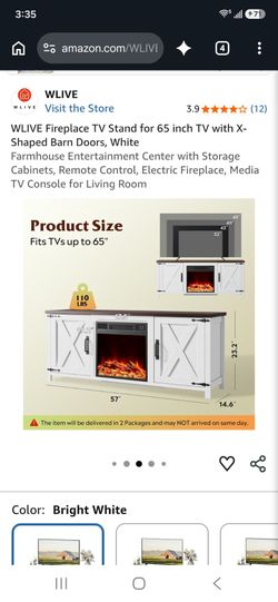 WLIVE Fireplace TV Stand with Barn Doors, White