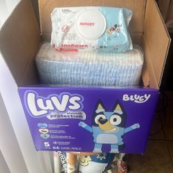 1/2 Box Size 5 Luvs Diapers & Pack Of Baby Wipes 