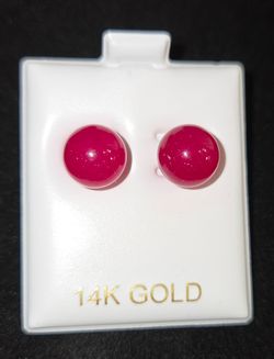 14K Gold Post Ruby Round Stud Earrings