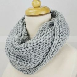 Solid Color Knit Infinity Winter Scarf Elastic Warm Silver Threads Circle Loop