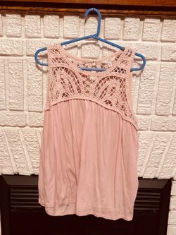 Pink Sleeveless Top with Crochet Yoke