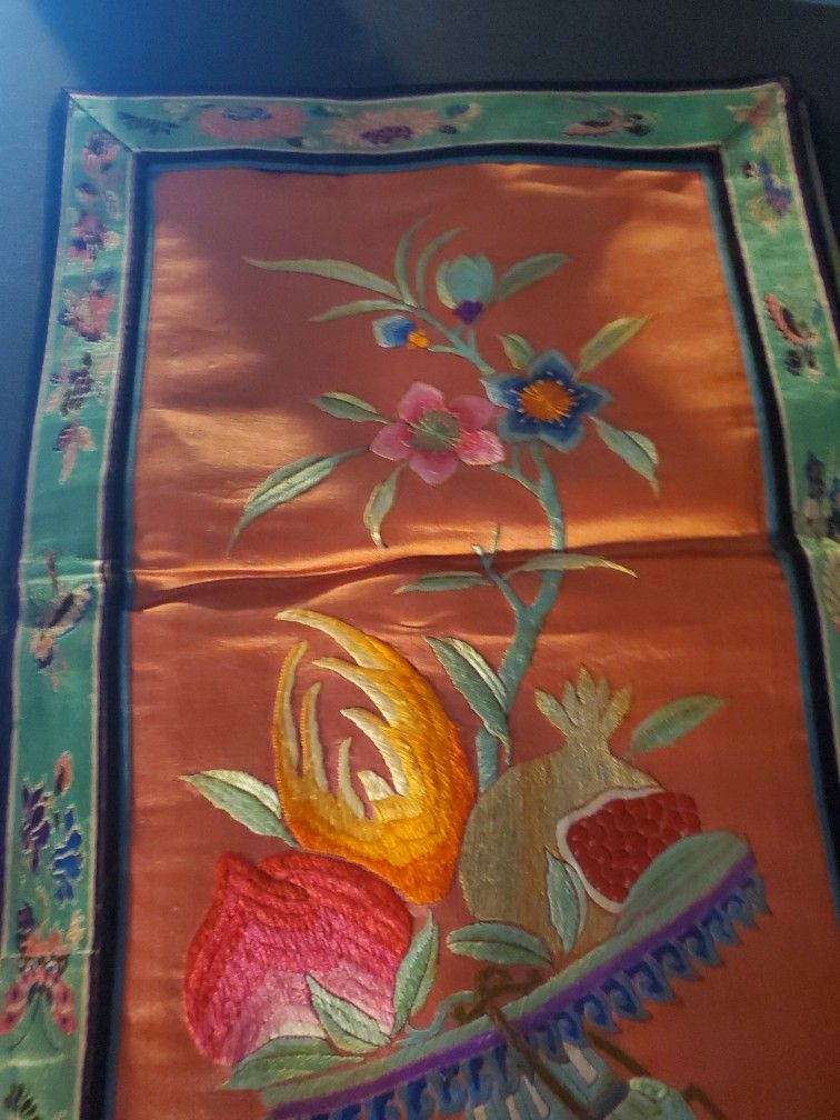 Pair Of Vintage Floral Japanese Silk / OBI Table Runners