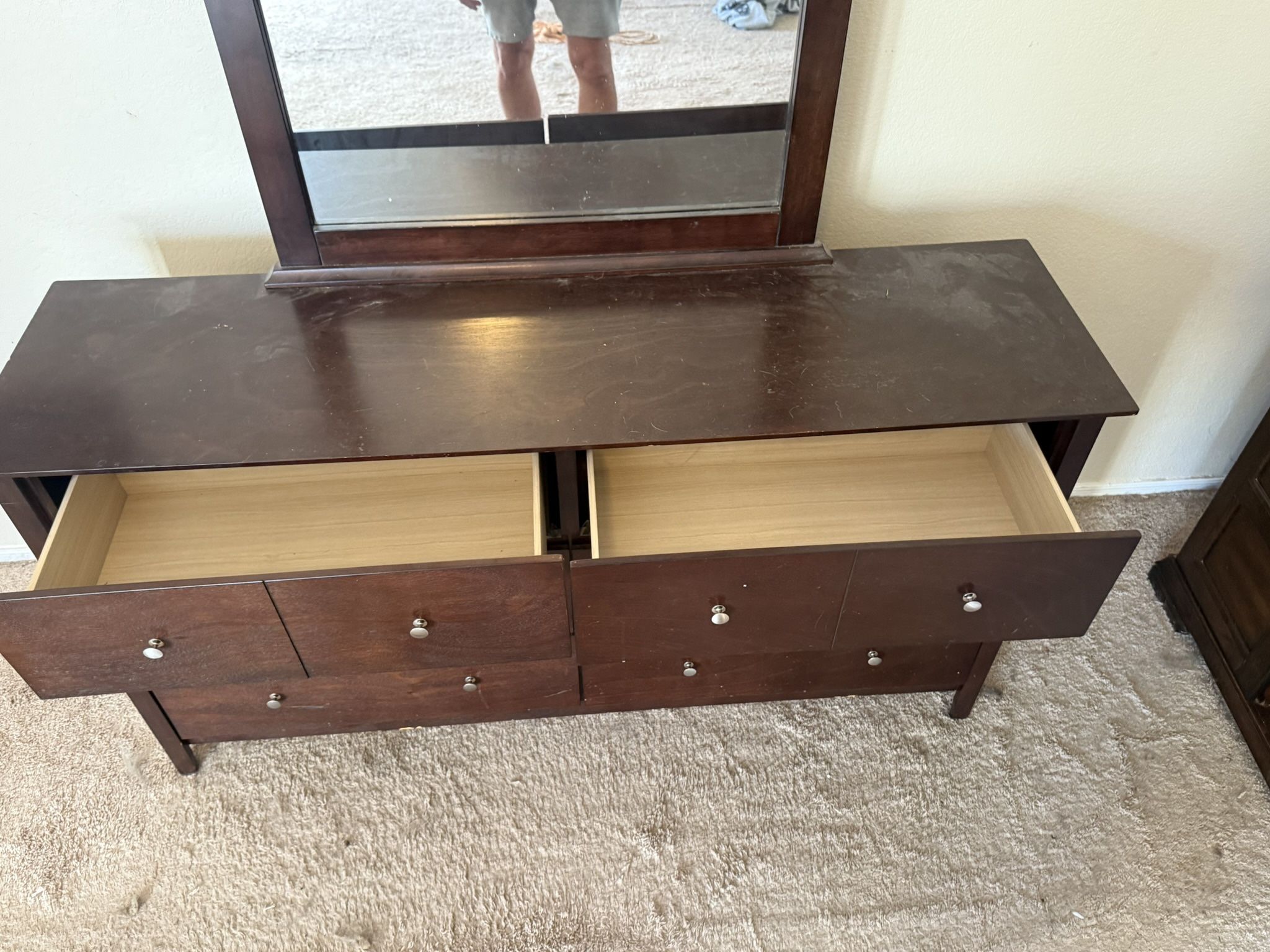 Lowboy Credenza w/ Mirror  & 6 Drawers For Sale