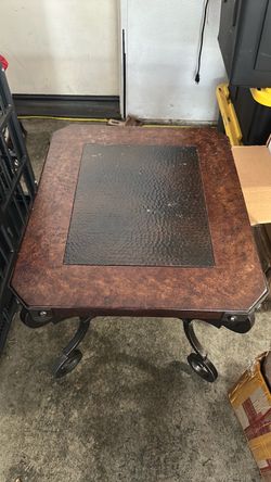 Square End Table Real Wood with Metal Base