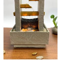 Nature's Mark 8" H Cascading Bamboo Tabletop Water Fountain with Natural River Rocks and LED Lights (Power Cord Attached)