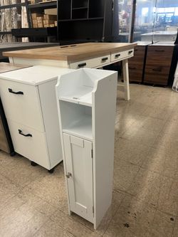 VASAGLE Small Slim Bathroom Storage Corner Floor Cabinet w/ Door - White
