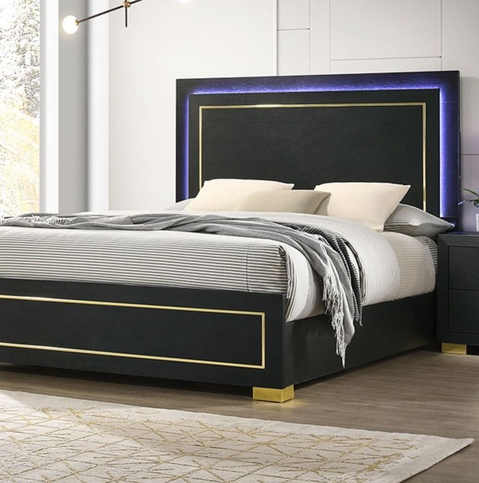 Black Gold LED Lights Bed Frame Foundation Required Brand New In Box Firm Price Twin $240 Full $260 Queen $280 Eastern King $299