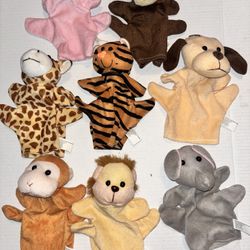 Lot of 8 Oriental Trading Hand Puppets Jungle Animals Plush