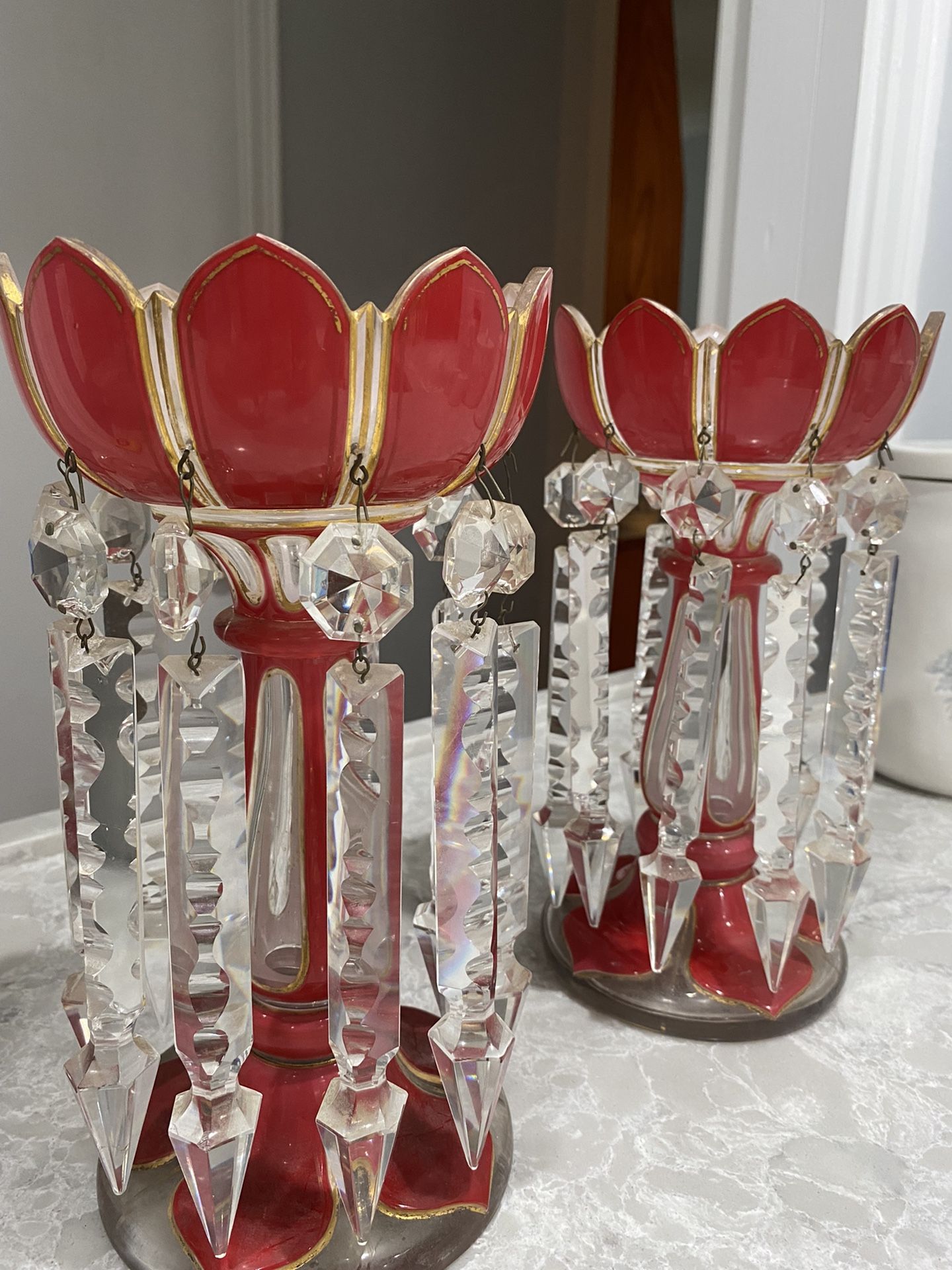 19th Century Mantle Lusters/Lustres/Candlestick Holders