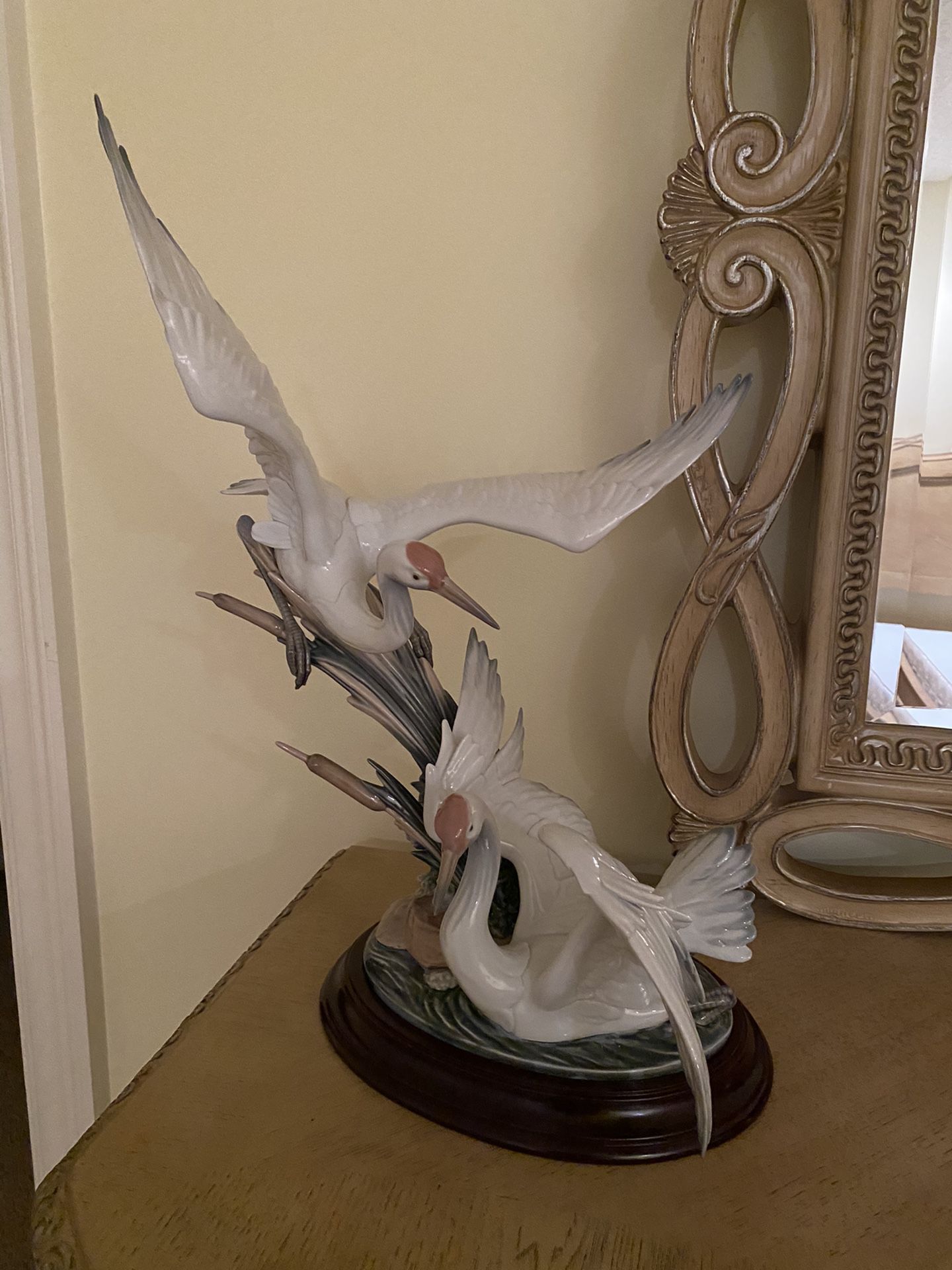 Lladro Cranes with wood stand