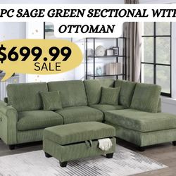 New Modern Sage Green 3PC sectional 