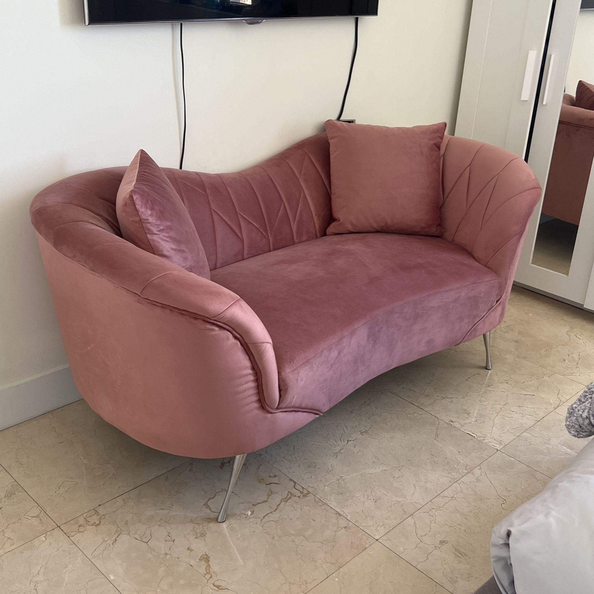 Pink Velvet Loveseat