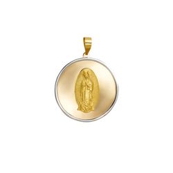 14K Gold Virgencita Round Pendant