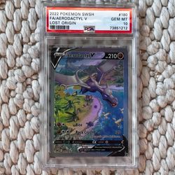 2022 POKEMON SWORD & SHIELD LOST ORIGIN #180 FULL ART/AERODACTYL V PSA 10