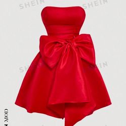 Red Strapless Bow Party Dress