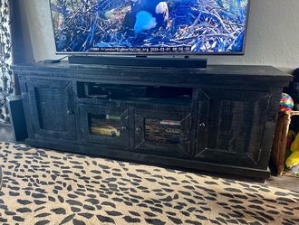 Rustic Solid Black Pine TV Stand Console / Storage Unit - $100