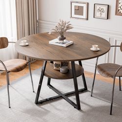 Round Dining Table with Lower Shelf