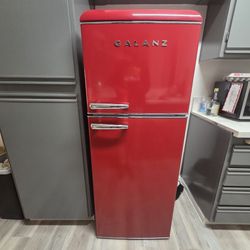 Vintage Galanz Retro Two Door Refrigerator, Red 