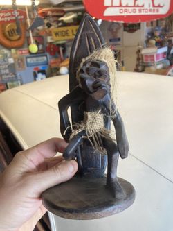 Handmade Wooden Surfing Tiki Statue Figure