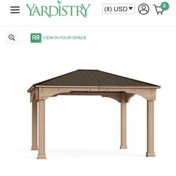 Yardistry 12x14’ Gazebo, Cedar Wood/Aluminum Roof