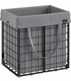 Laundry Basket 50 L, Collapsible Dirty Clothes Basket, Removable and Washable Bag, Metal Wire Frame, for Bathroom Bedroom Laundry, Grey