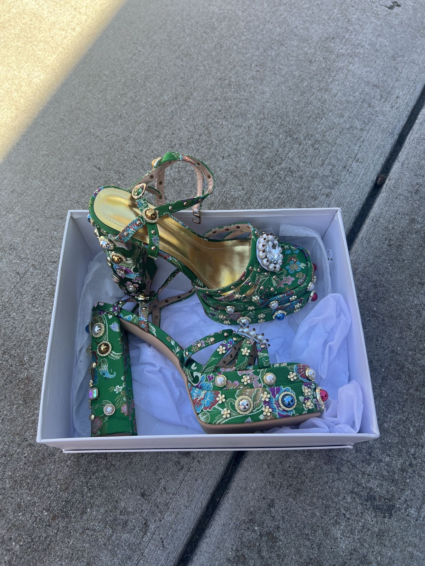 Embellished Green Platform Heels