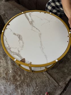 Round Marble-Top Coffee Table Gold Frame