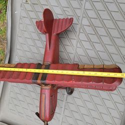 Vintage Large 30" Wing Hand-made Hand-Painted Wooden Red Bi-Plane / Airplane 1940’s RARE