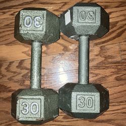 30lb pair cast iron hex dumbbells