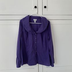 Soft Surroundings Purple Collar Button Shirt Size Large