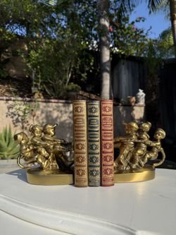 Vintage 5” Brass Children Tug Of War Bookends - PM Craftsman - Bookshelf Home Decor 