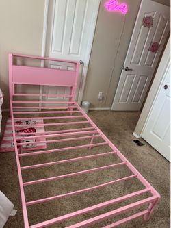 Pink Metal Twin Bed Frame with Headboard