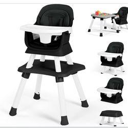 Brand New 5 in 1 Baby High Chair, Coverts to Dining Booster Seat/Kids Table & Chair Set/Toddler Building Block Table/Kids Stool, Removable Tray & Doub