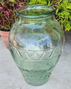 MCM Italian Green Tint Glass  Floor Vase Decorative 17" Vintage