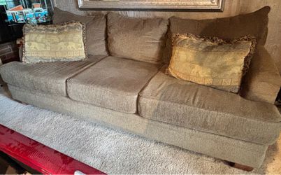 Light Sage Couch w/ Safari Accent Pillows